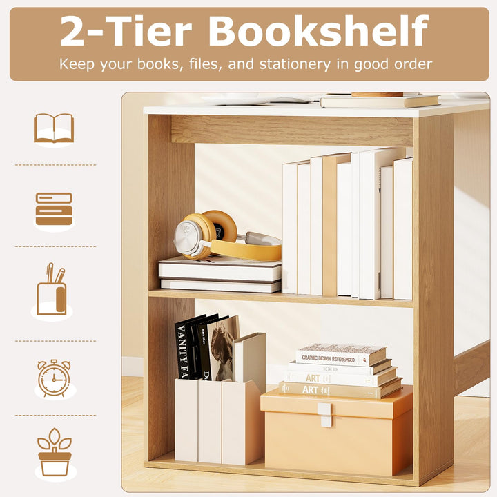 Giantex 44 Inch Wooden Computer Desk with Bookshelf for Small Space