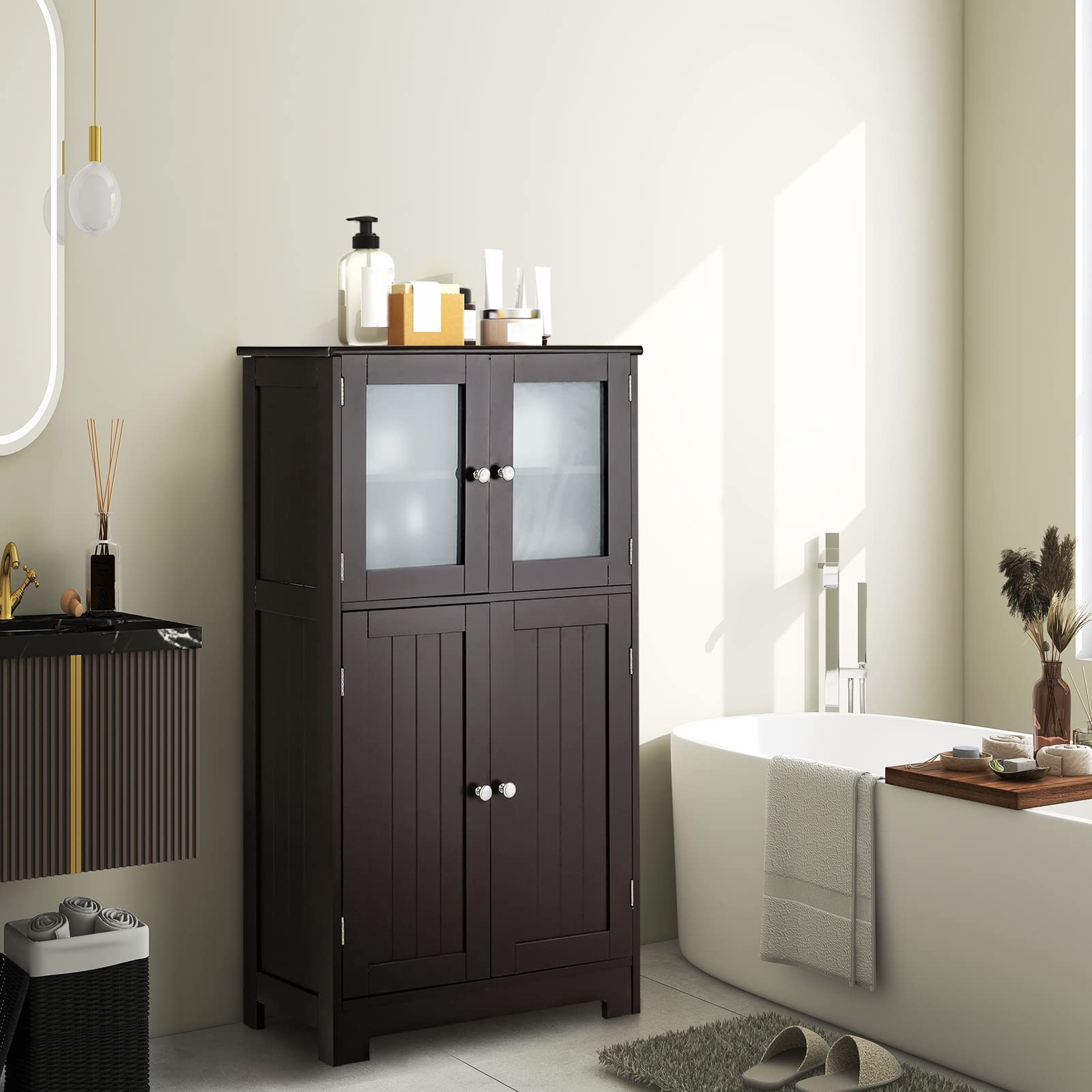 Giantex Storage Cabinet with Doors - Bathroom Floor Cabinet, Freestanding Tall Cabinet
