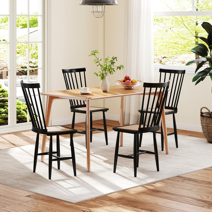 Giantex Farmhouse Solid Rubber Wood Dining Chairs Set of 2/4 with PE Rattan Seats