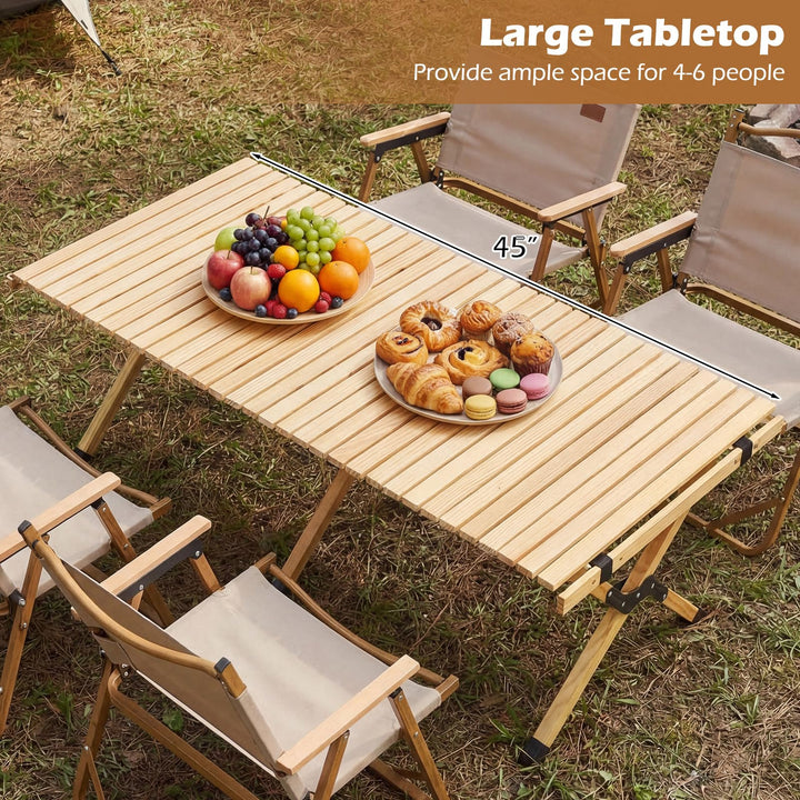 Giantex Portable Roll-Up Pine Wood Picnic Table with Carry Bag (48" L x 24" W x 18" H)