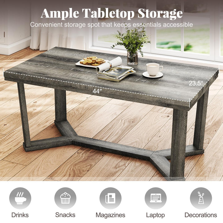 Giantex Farmhouse Wood Coffee Table with Cross-Shaped Base & Rubber Wood Frame