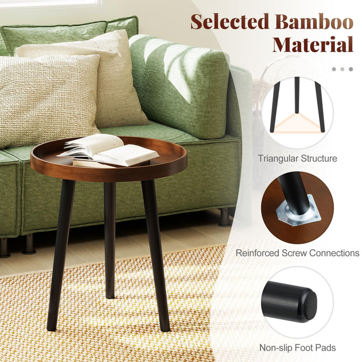 Giantex Mid Century Modern Side Table with Wooden Tray and Bamboo Legs