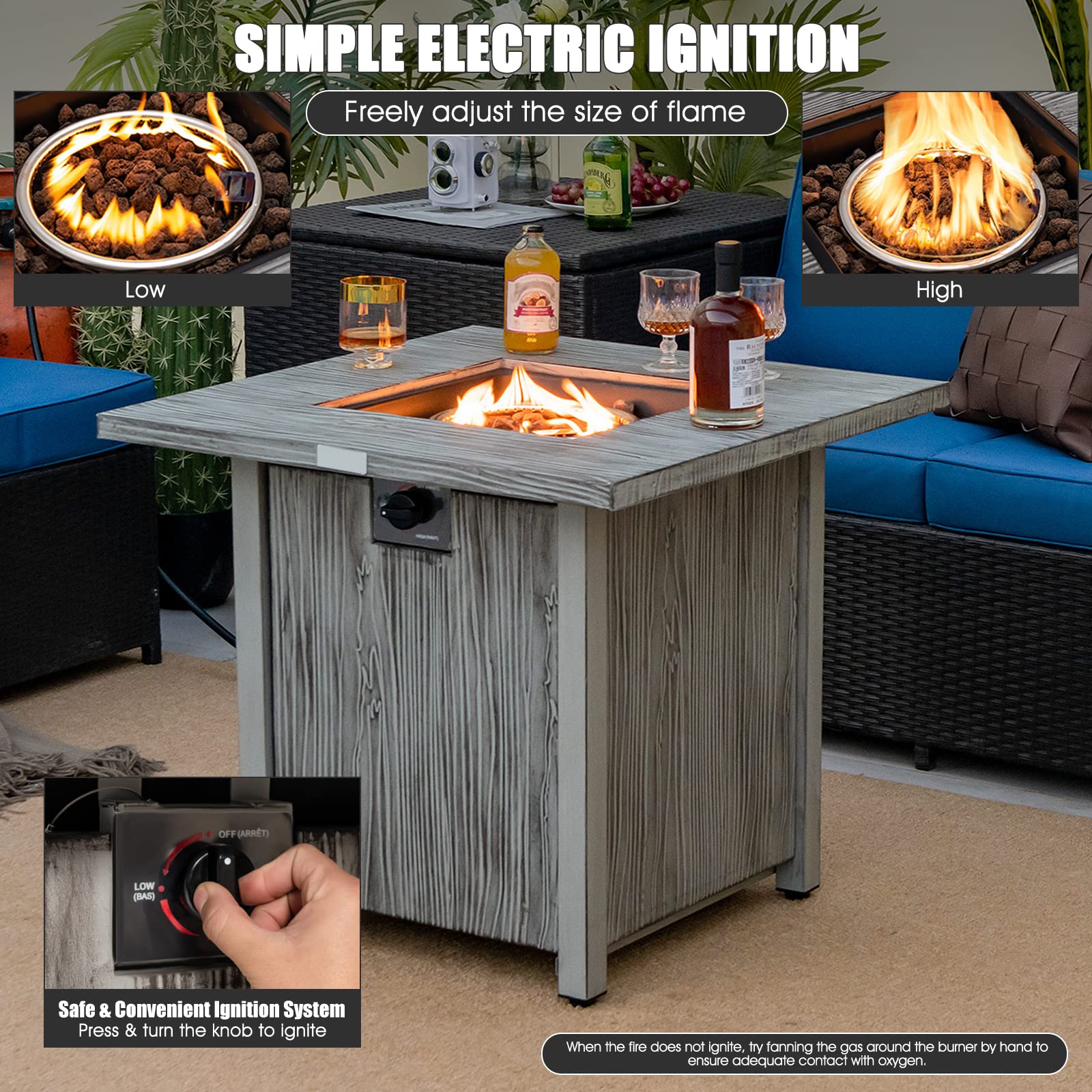 Giantex 28” Patio Fire Pit Table - 2-in-1 40,000 BTU Gas Square Fire Table