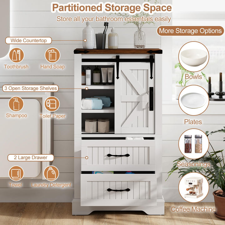 Farmhouse Bathroom Floor Cabinet Freestanding Wooden Storage Organizer