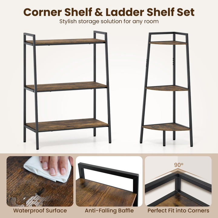 GIANTEX 43.5" Tall 3-Tier Ladder Shelf &amp; Corner Shelf Set