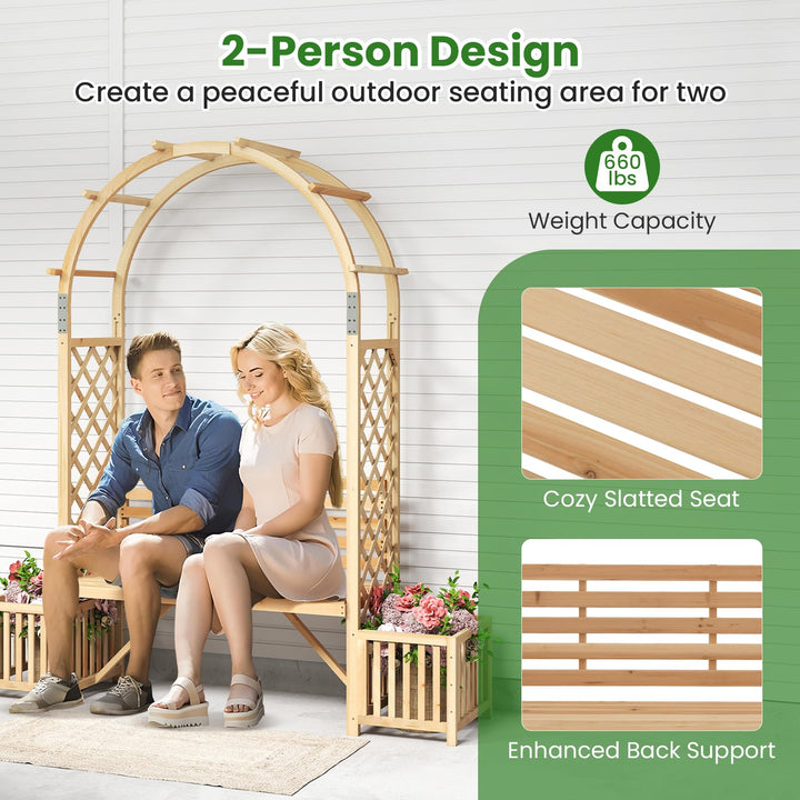 Giantex Outdoor Bench with Garden Arch & Planters