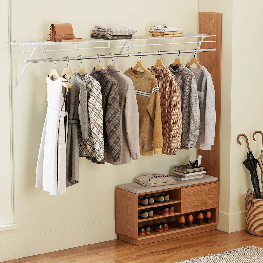 Giantex 6 ft Wall Mounted Closet Shelf with Hanging Rod