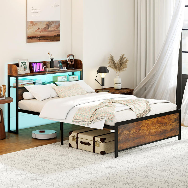 Giantex Metal Platform Bed Frame with Storage Headboard