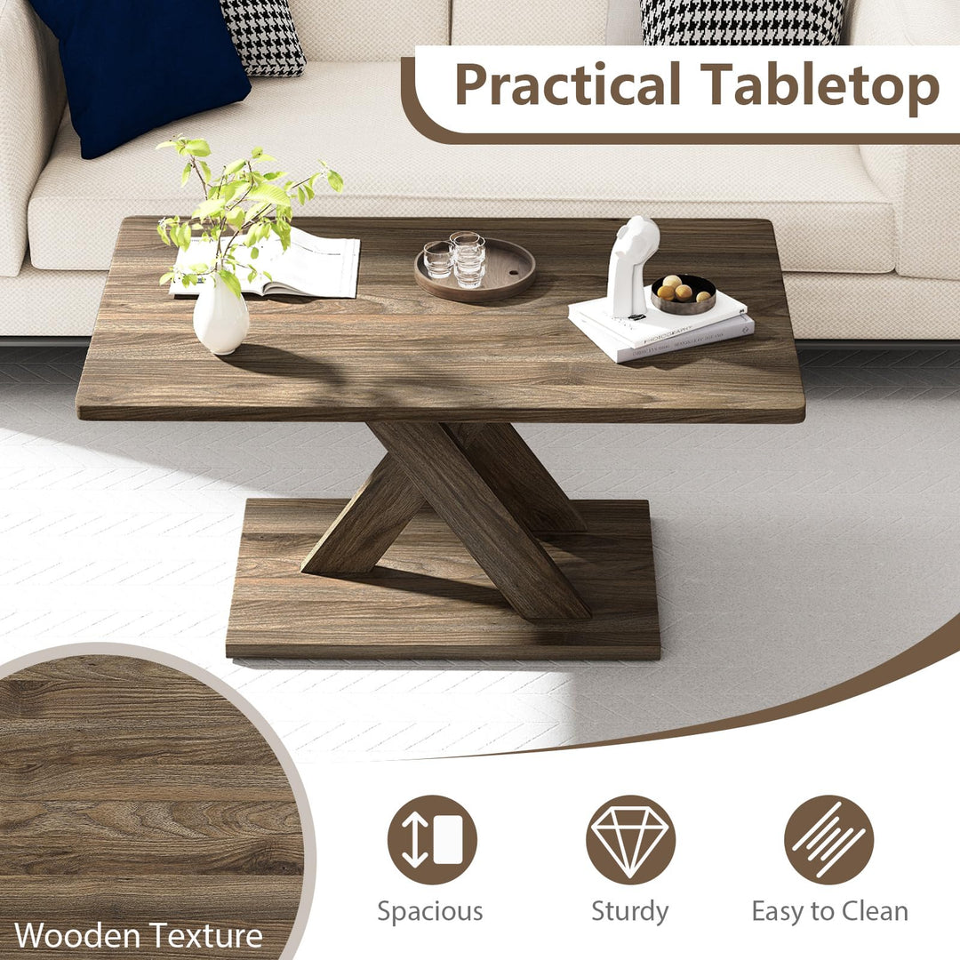Giantex 37.5 Inch Wood Living Room Table with Stable Base & Rubber Wood Connection