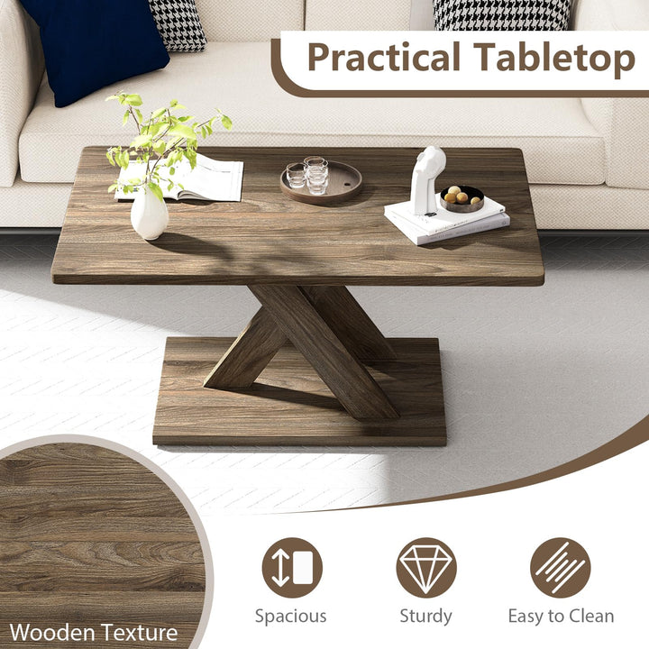 Giantex 37.5 Inch Wood Living Room Table with Stable Base & Rubber Wood Connection