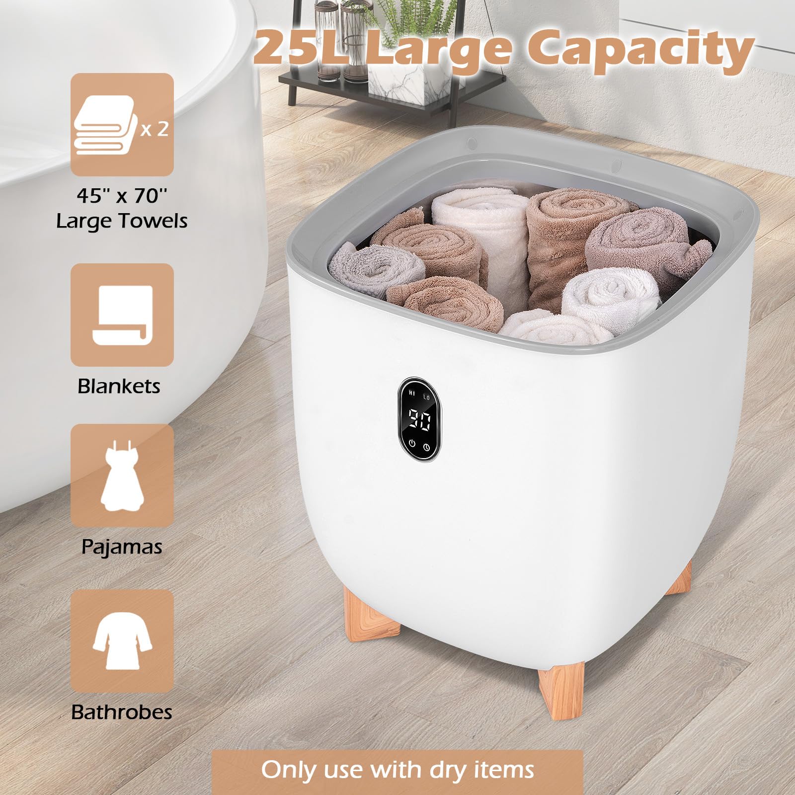 Giantex 25L Towel Warmer Bucket - Electric Towel Heater for Bathroom, 2 Temperature Settings, 20-60 Timer