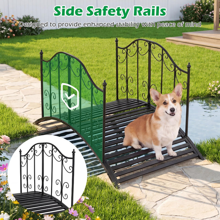 Giantex 4 FT Metal Garden Bridge with Powder-Coated Finish &amp; Scrollwork Rails