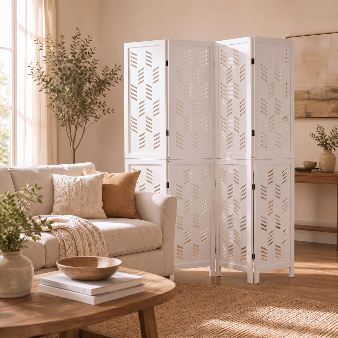 GIANTEX Folding Room Divider | Wood Privacy Screen with Wave Cutout