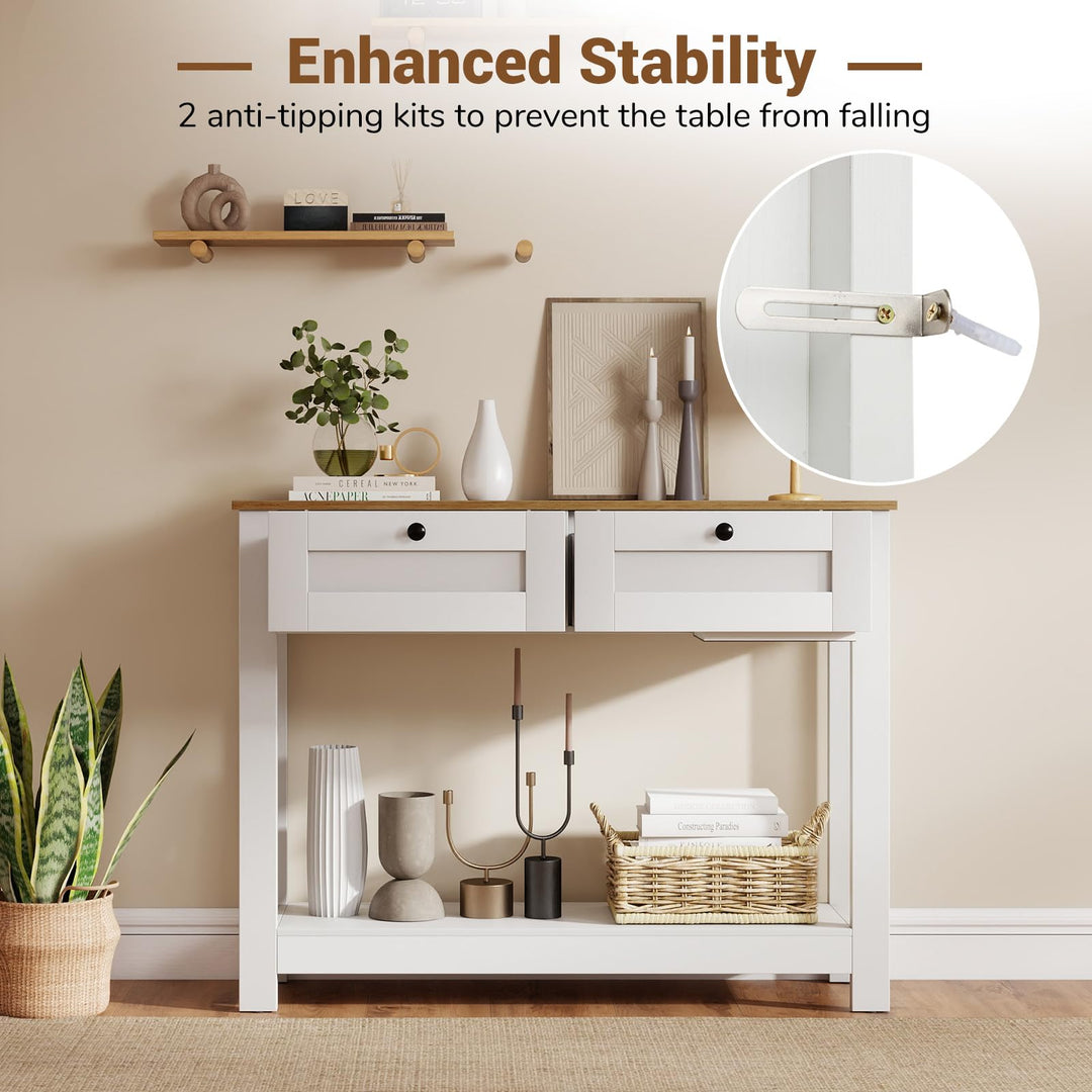 Giantex Farmhouse Console Table with 2 Drawers 42" Long Narrow Entryway Table