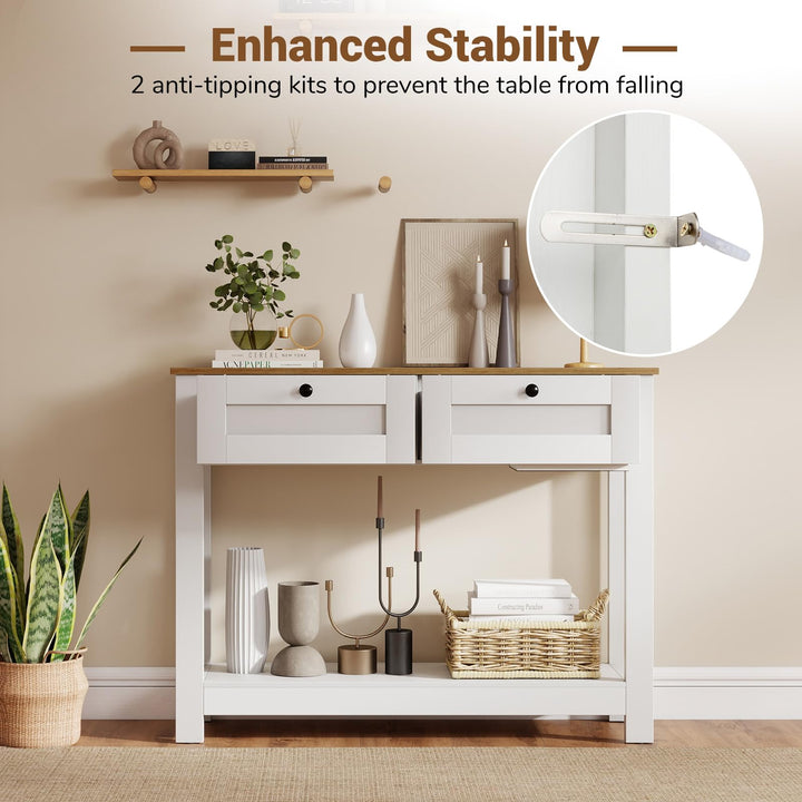 Giantex Farmhouse Console Table with 2 Drawers 42" Long Narrow Entryway Table