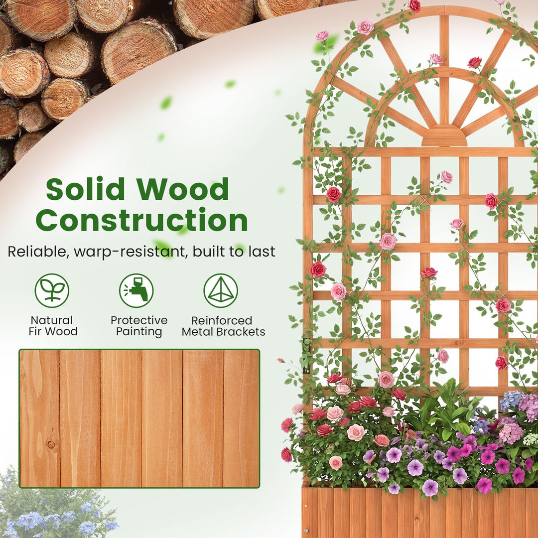 Giantex Wooden Raised Garden Bed with Trellis 71" Outdoor Planter Box Privacy Screen