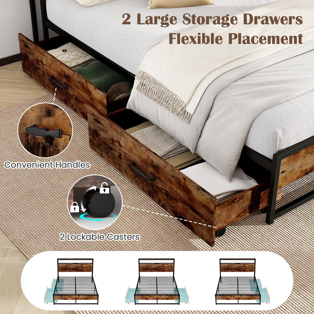 Giantex Bed Frame with 2-Tier Storage Headboard