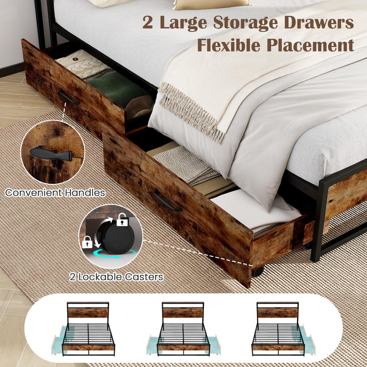 Giantex Bed Frame with 2-Tier Storage Headboard