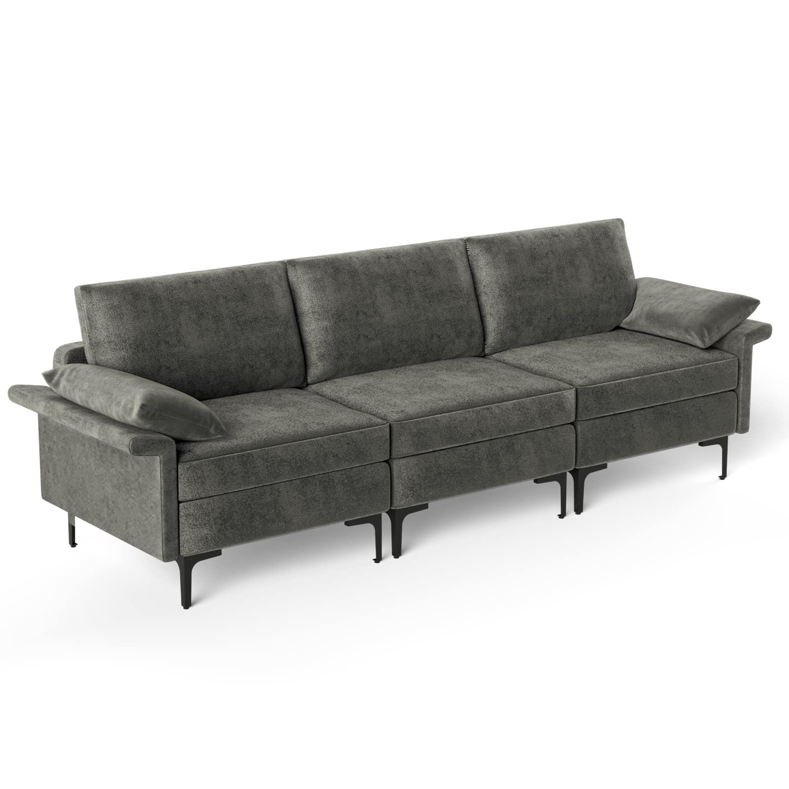 Giantex 3-Seat Sectional Sofa Couch, 100.5" L Convertible Sleeper with USB Port & Outlet