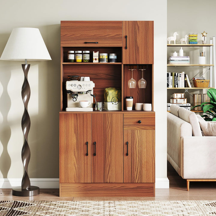 Giantex 66" Kitchen Pantry Cabinet with Charging Station for Dining Room Living Room