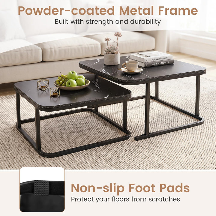 Giantex Nesting Coffee Table Set of 2 with Metal Frame