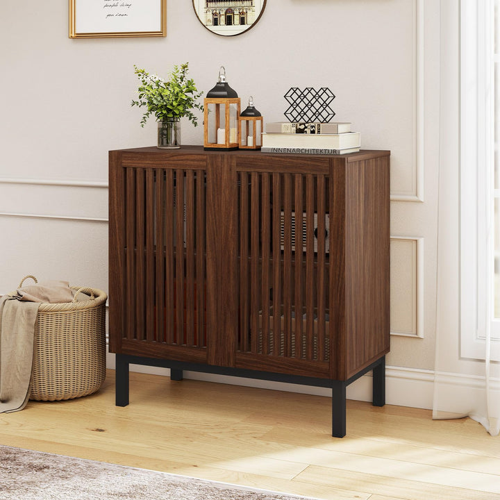 Giantex Sideboard Buffet Cabinet | 32" Farmhouse Coffee Bar with Slatted Doors