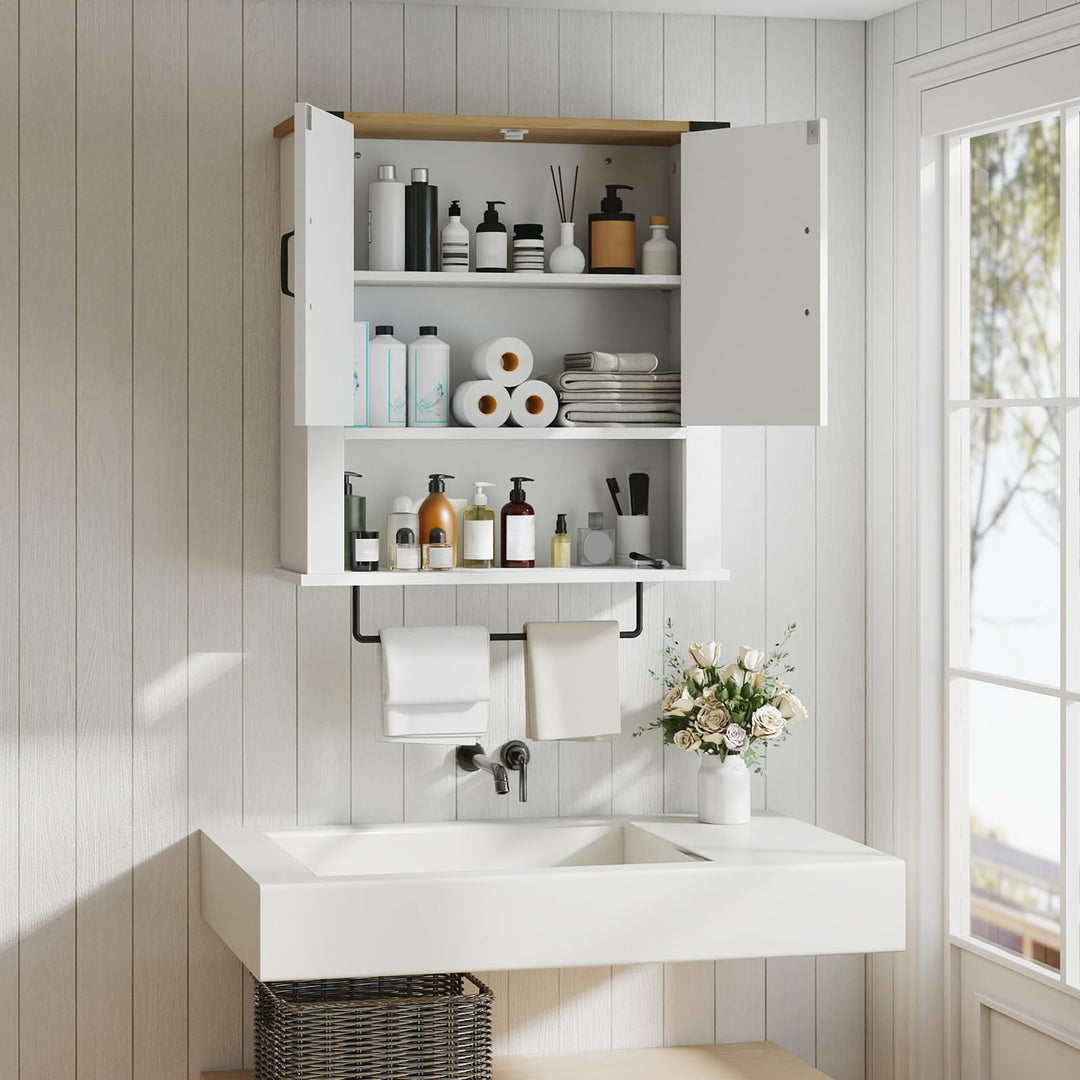 Giantex Above Toilet Bathroom Wall Cabinet with Towel Bar