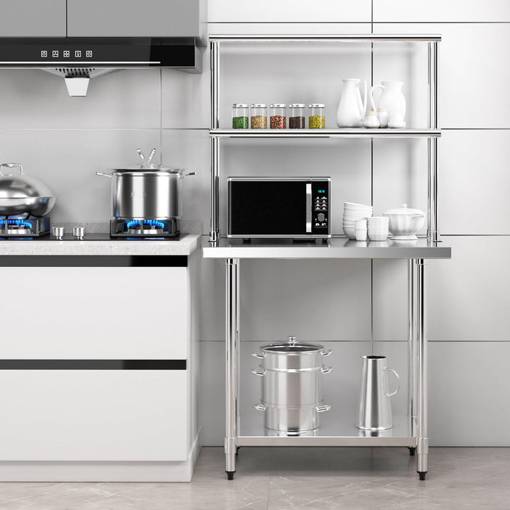 Giantex Stainless Steel Table with Overshelf, 36"×24"