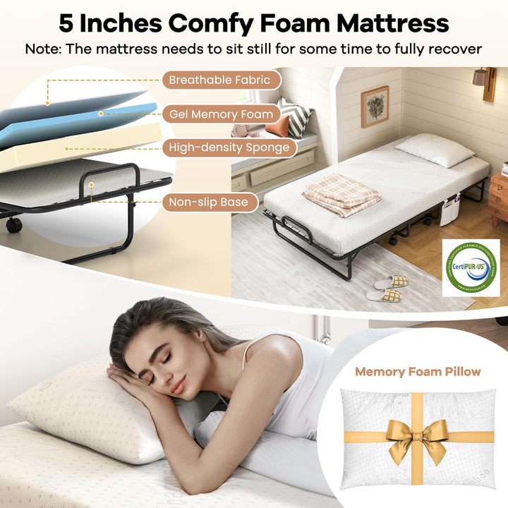 Giantex Twin Folding Bed with 5 Inch Mattress