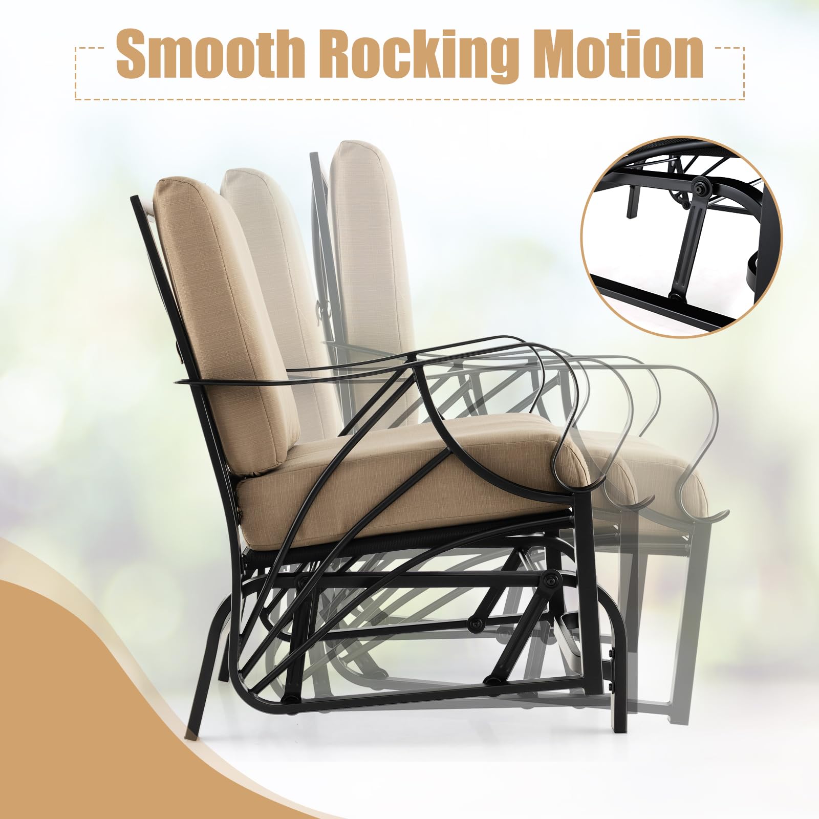 Giantex Patio Glider Outdoor Chair - Outside Rocking Chair with Thick Cushion, Sprayed Metal Frame