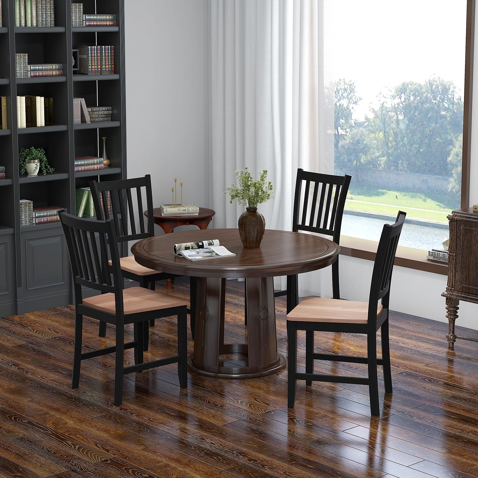 Giantex Wooden Dining Chairs Set of 4, Farmhouse Kitchen Chair with Rubber Wood Legs