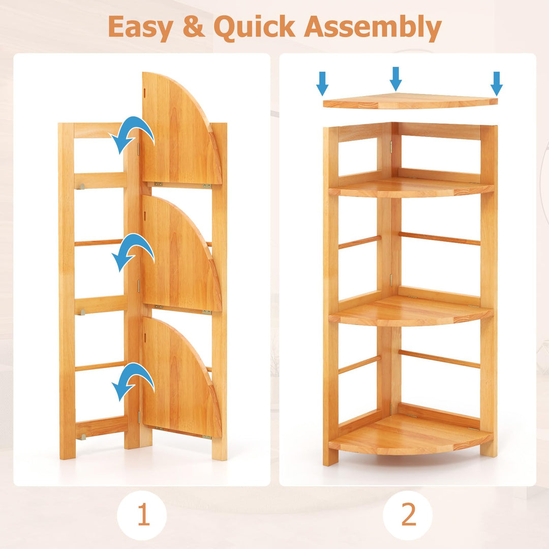 Giantex 4-Tier Corner Shelf, 34" Bookshelf with Rubber Wood Frame, Anti-Toppling Kit