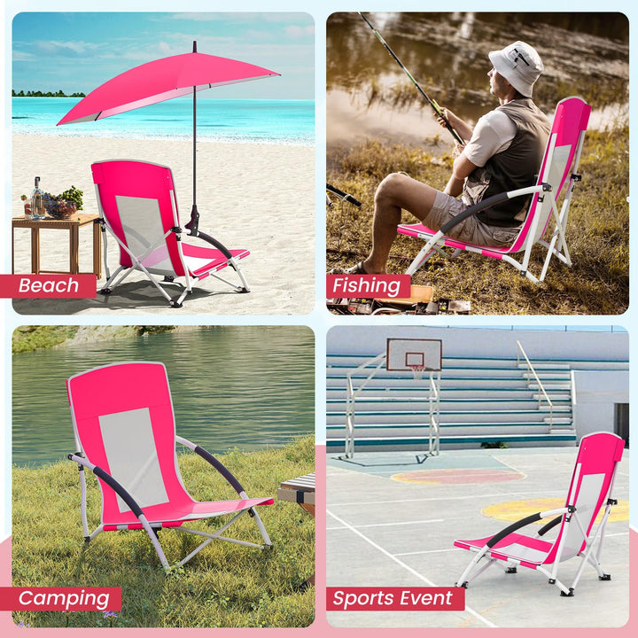 Giantex Low Folding Beach Chair with Detachable & Adjustable Umbrella