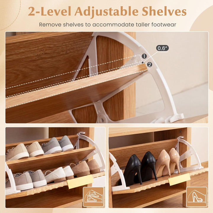 Giantex Shoe Storage Bench with 2 Flip Drawers for Entry Way