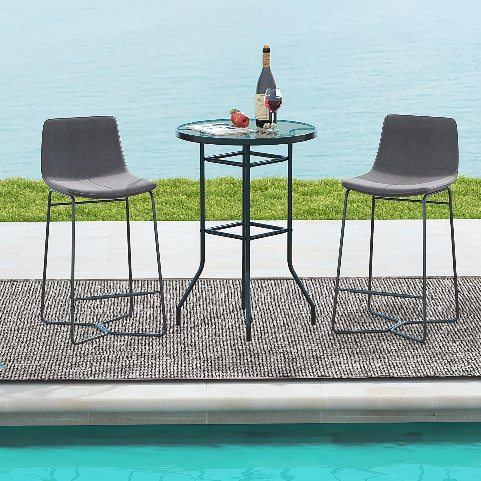 Giantex Patio Bar Table, 38" Height High Top Bistro Table, 27" Round Tempered Glass Tabletop