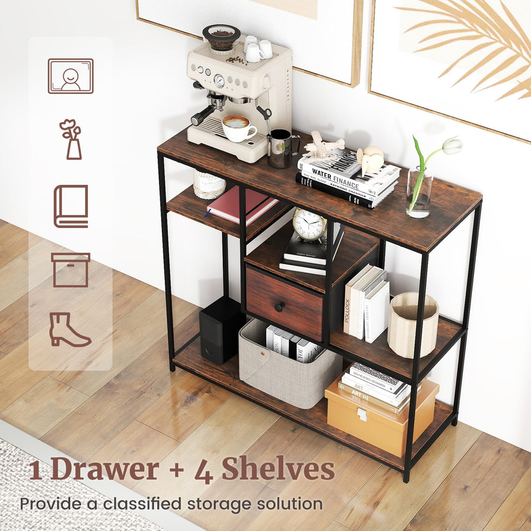 Giantex 40 Inch Console Sofa Table with Open Storage Shelves and Removable Drawer