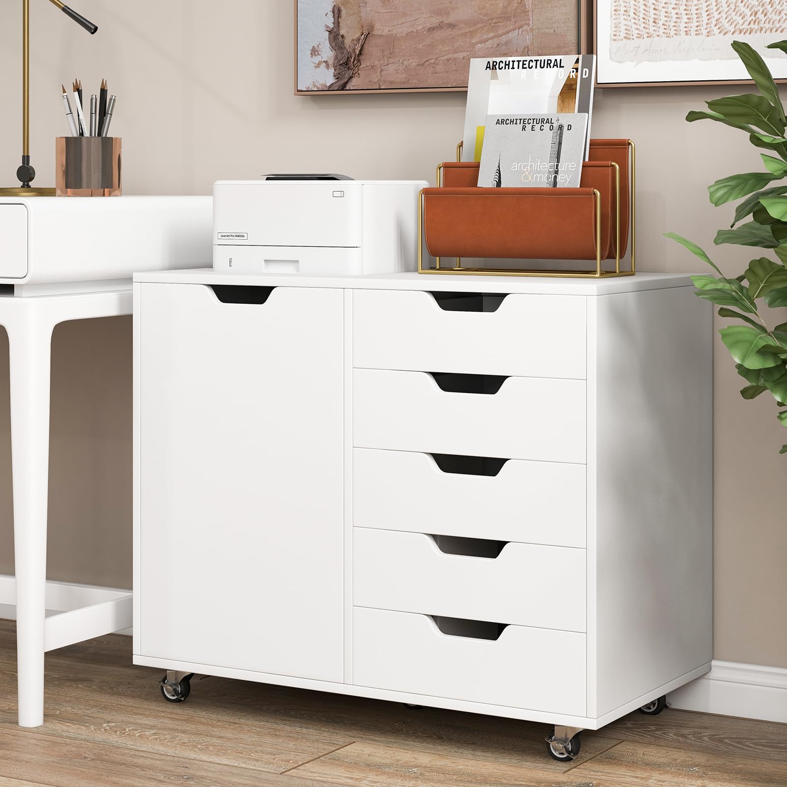Giantex Lateral File Cabinet with Shelves - 5 Drawer Office Cabinet, White
