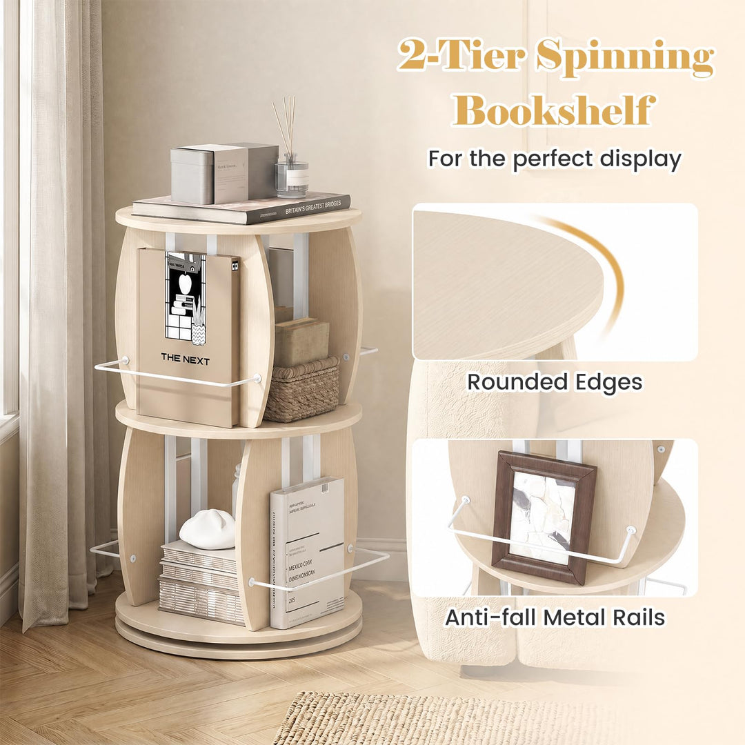 GIANTEX 2-Tier Rotating Bookshelf Tower for Small Space