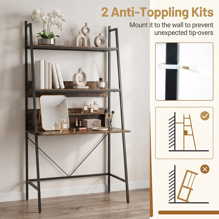 Giantex 3-Tier Ladder Computer Desk | Bookcase Stand Shelf with Storage Shelves and Metal Frame