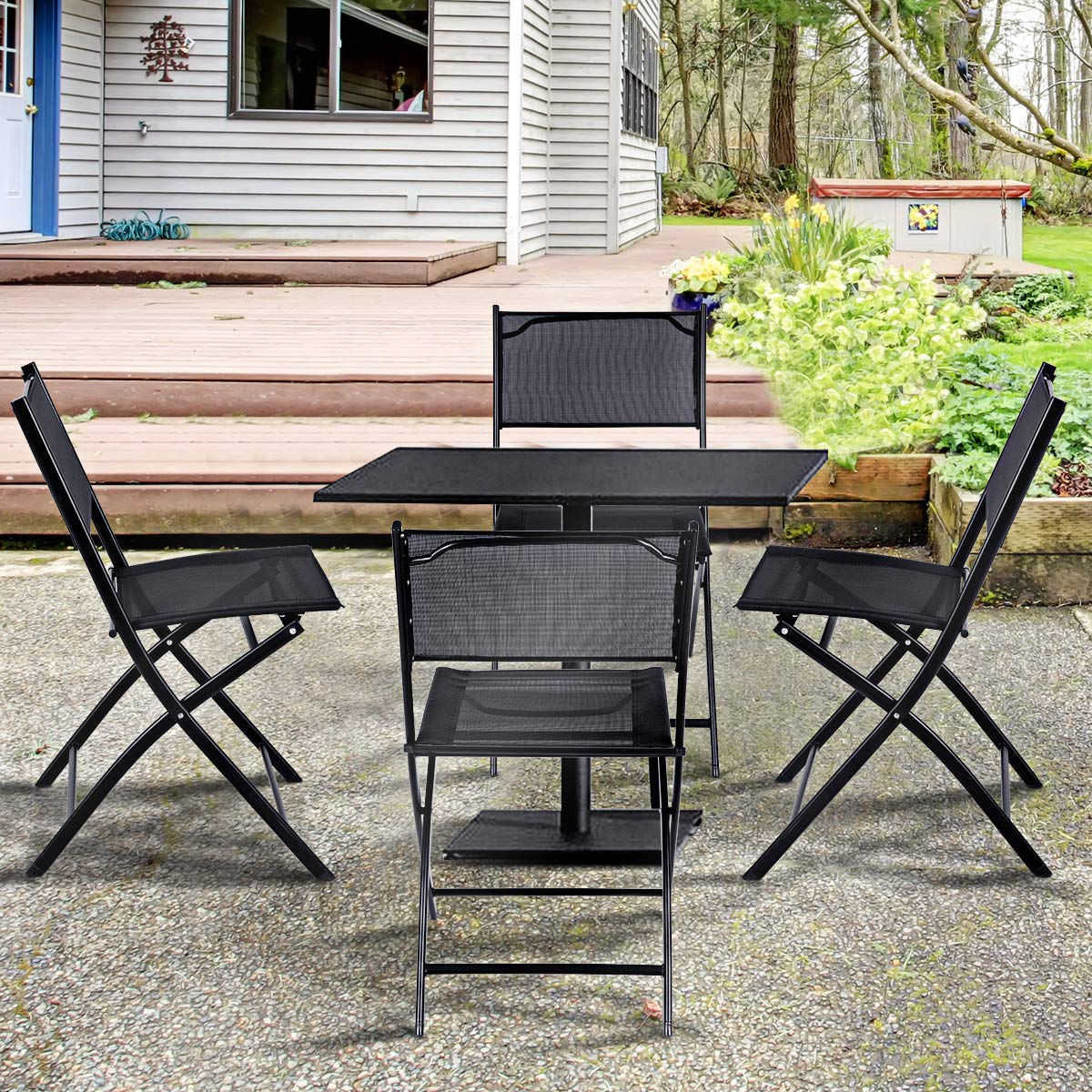 Giantex 4 PCS Folding Patio Chairs, Rust-Proof Steel Frame & Space Saving (Black)