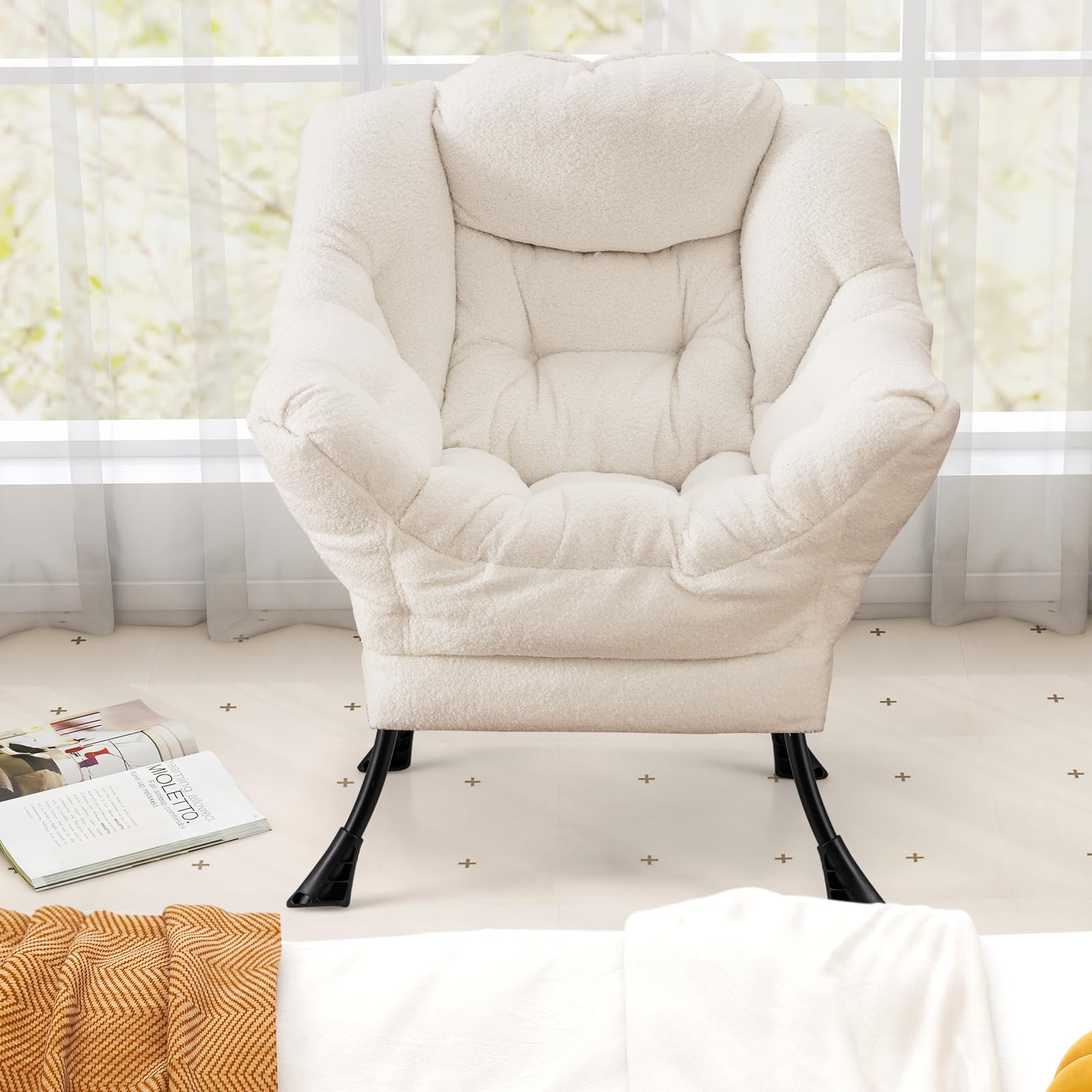 Giantex Set of 1/2 Lazy Chairs, Modern Sherpa Accent Chair w/Upholstered Single Sofa Chair w/Armrests & Side Pocket