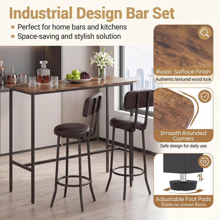 Giantex 3-Piece Bar Table and Chairs Set | Counter Height Pub Table and 2 Upholstered Stools