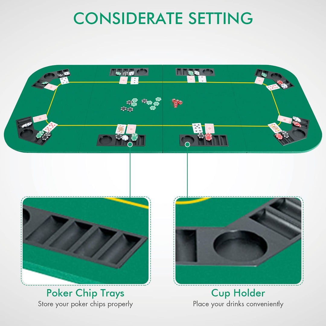 Foldable Poker Table Top 8 Player | 79"x 36"Large Professional Four Fold Poker Topper Rectangle Cover Mat