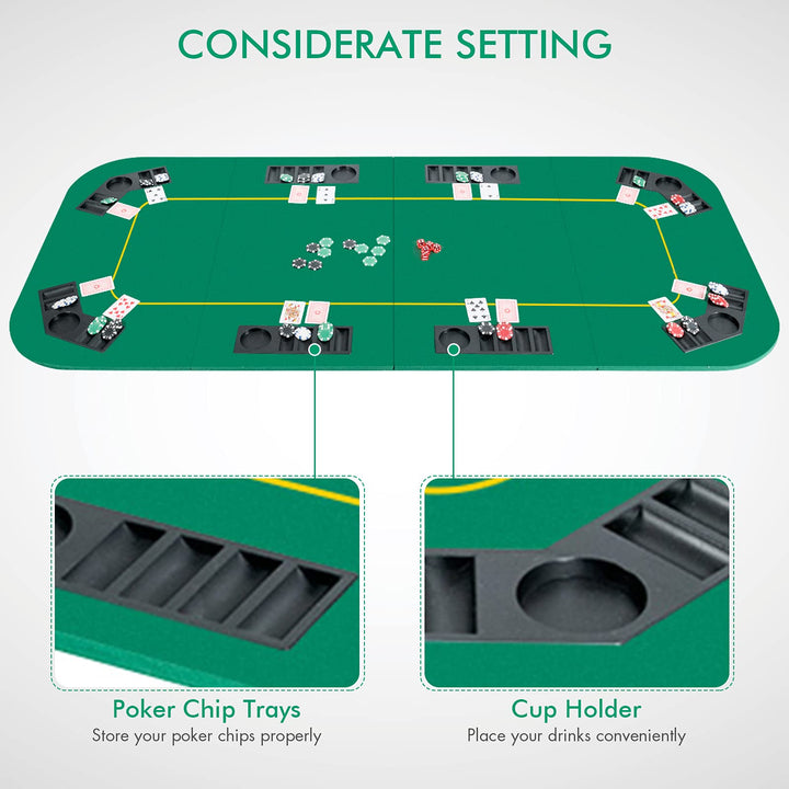 Foldable Poker Table Top 8 Player | 79"x 36"Large Professional Four Fold Poker Topper Rectangle Cover Mat
