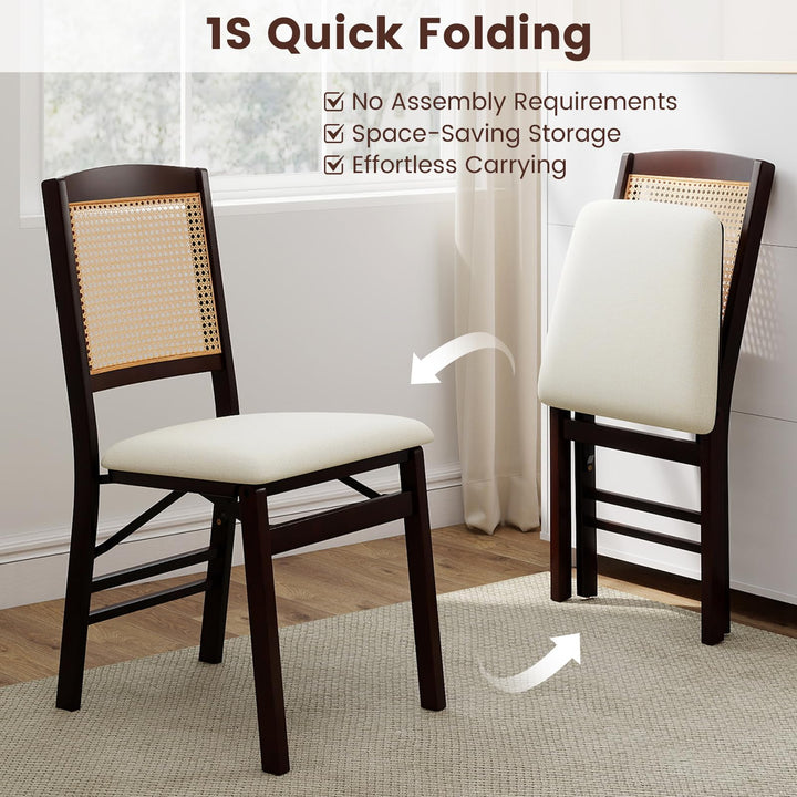 Giantex Folding Dining Chairs Set of 2/4 Rubber Wood Chairs with Linen Padded Seat