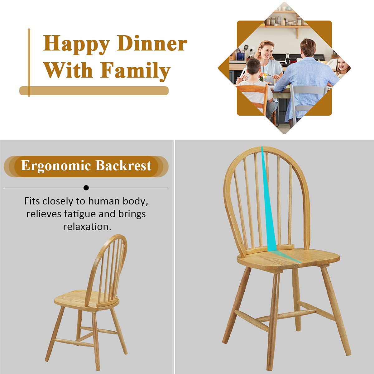 Giantex Wood Dining Chairs, French Country Armless Spindle Back Dining Chairs