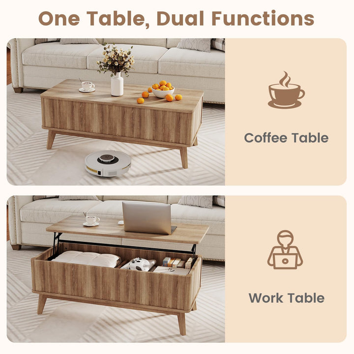 Giantex Lift Top Coffee Table with Storage | 43.5" Mid Century Modern Center Table with Solid Wood Leg & Hidden Compartment