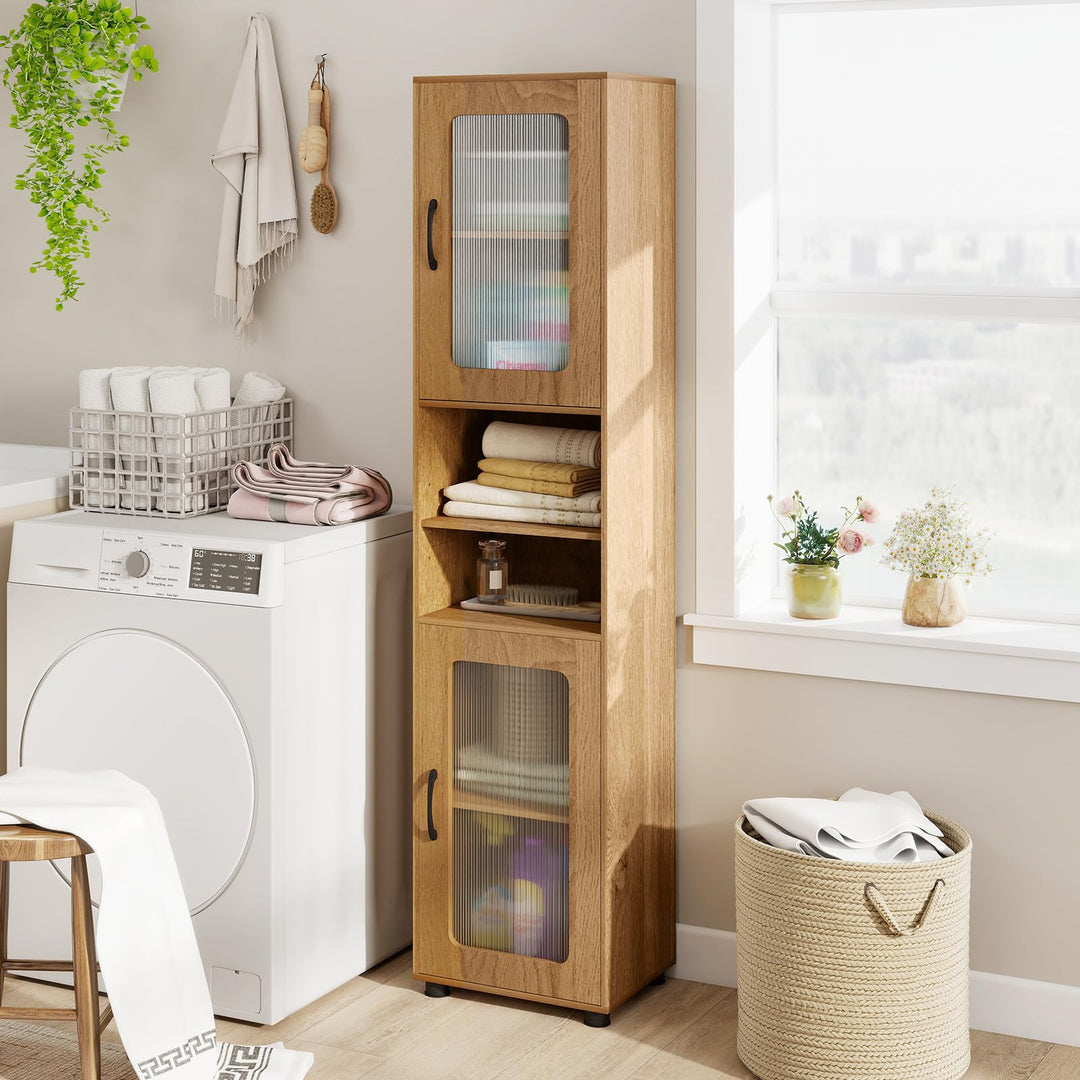 Giantex 67" Tall Bathroom Storage Cabinet | Narrow Freestanding Cabinet with 2 Fluted Doors