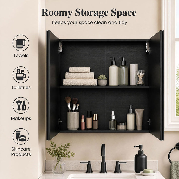 GIANTEX Bathroom Wall Cabinet with 2 Mirror Doors