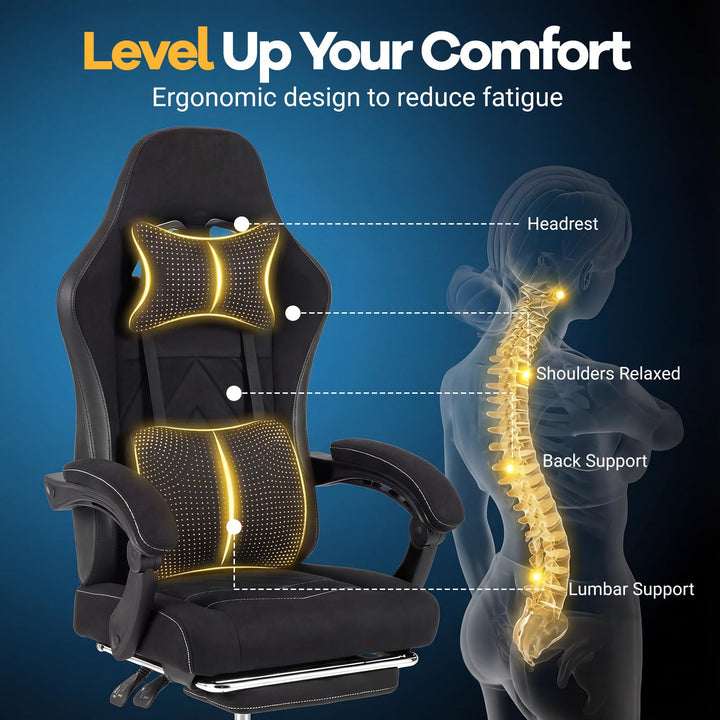 Giantex Gaming Chair Height Adjustable Computer Chair with Headrest Lumbar Support Linkage Armrests